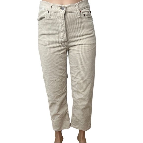 Levi’s Corduroy Pants Cream White Ribcage Straight Leg Cropped Size 29 - Picture 1 of 9